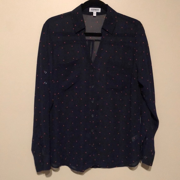 Express Tops - Blue Express Portofino Shirt with red hearts Express Tops - Blue Express Portofino Shirt with red hearts